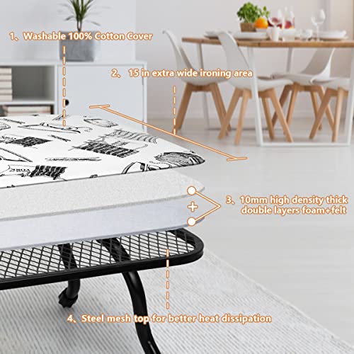 Duwee 15"X30" Table Top Ironing Board Extra Wide With Anti-Rust Hanging Hook And Removable Washable Cotton Cover, Steel Mesh Top Ironing Boards With 10Mm Thicken Double Layers Feltpad And Foam,White #TOP1