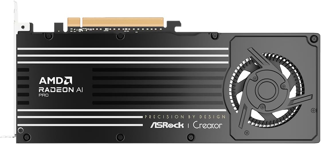 ASRock Radeon AI PRO R9700 Creator 32GB Professional Graphics Card, 2920 MHz Boost Clock, 32GB GDDR6, AMD RDNA 4, AI Accelerators, DisplayPort 2.1a, PCIe 5.0, Blower Cooler