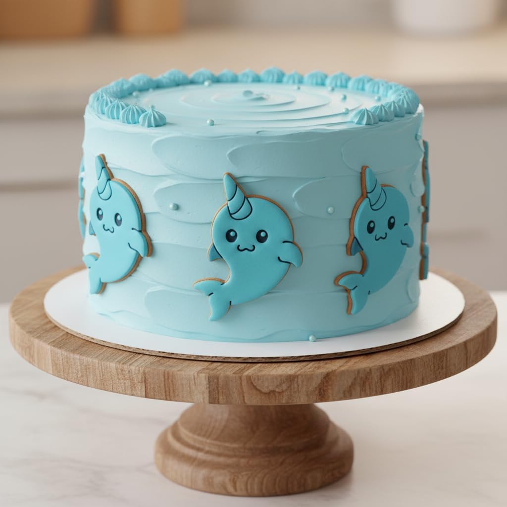 BAKERLOGY Set of 2 Narwhal Cookie Cutters – Cute Swimming & Upright Sea Unicorn Biscuit Cutters Fondant Embosser for Ocean Theme Baking, Baby Shower Cookies, Marine Cake Decoration Tool