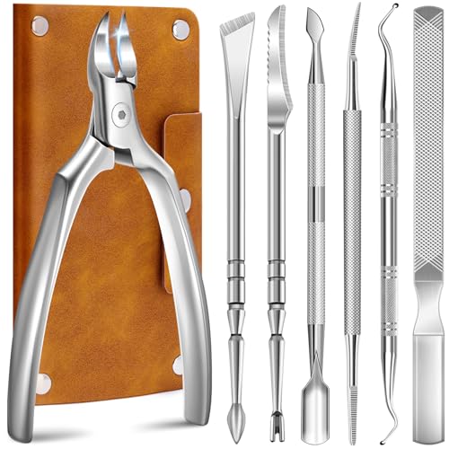 Cortauñas de Precisión para Uñas Gruesas y Encarnadas, Kit Profesional Podológico de 7 Piezas, Herramientas de Pedicura y Cuidado de Uñas, Set de Aseo en Acero Inoxidable Ideal para Viajes