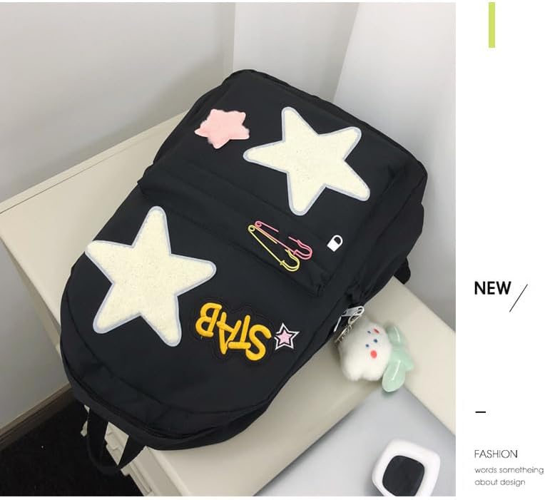 Cute Backpack for Women Men, Kawaii Y2K Design Trendy Colorful Harajuku Hiking Travel Backpack Aesthetic Daypack(Black)