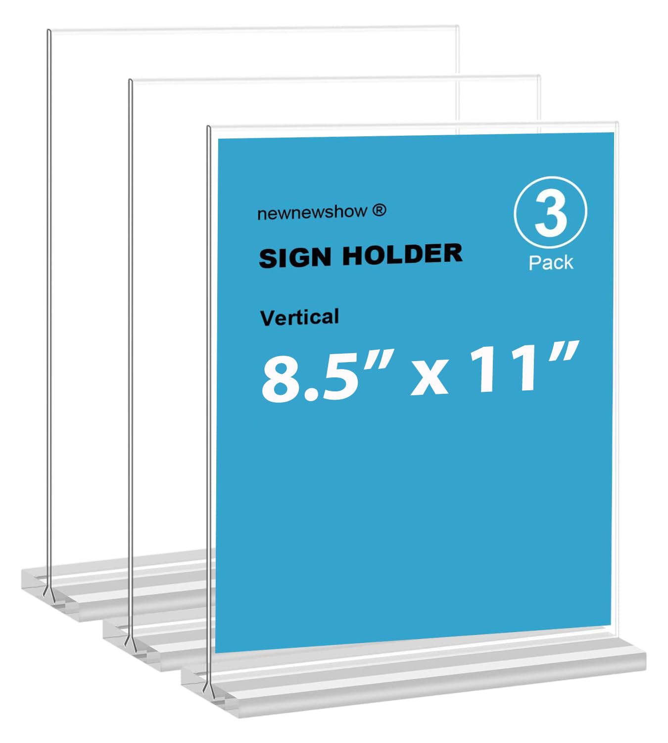 newnewshow 8.5x11 Clear Acrylic Sign Holder, Display Stand, Plastic Card Holder for Business, Office, Retail (3 Pack 8.5x11)