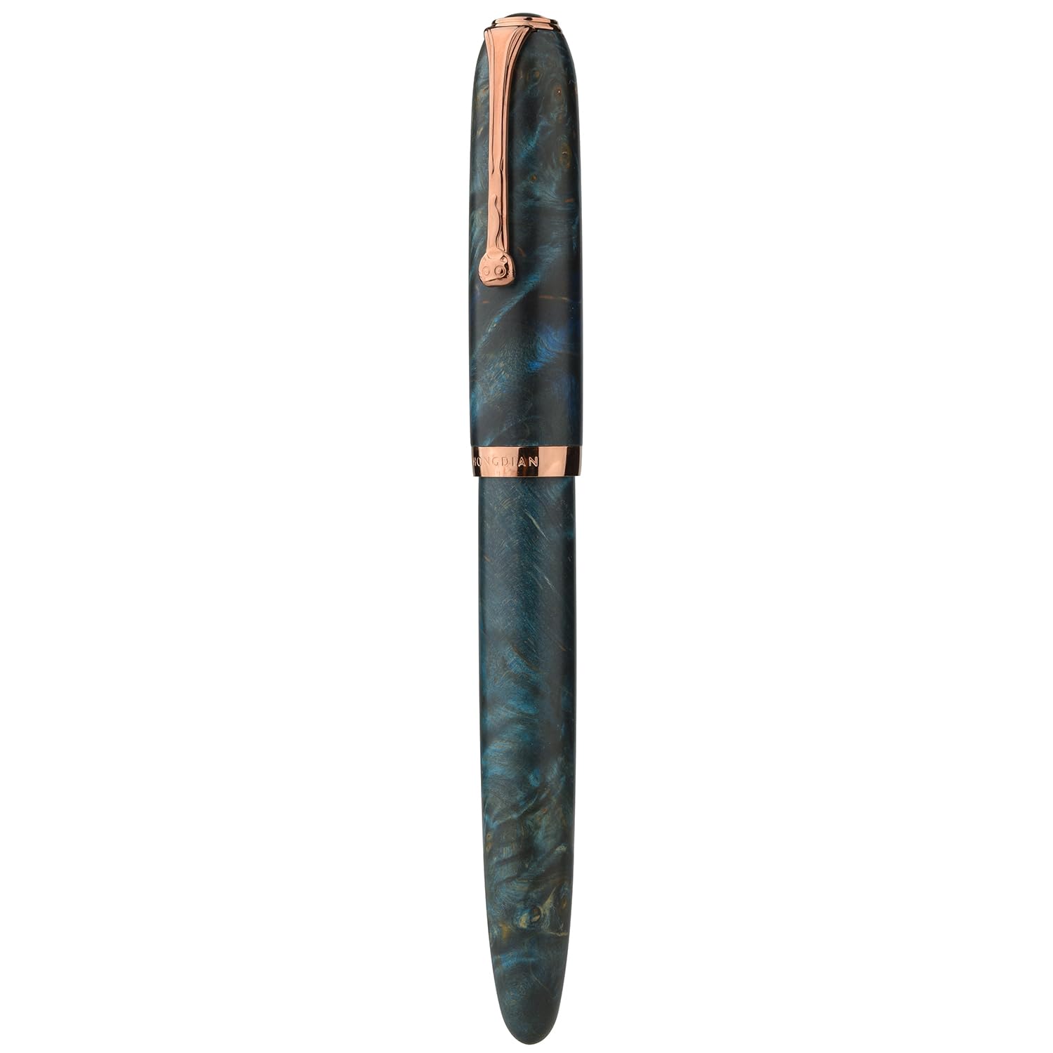 HONG DIAN A10 Stabilized Wood Fountain Pen, Fine Nib Chinese Knot Carving Handcraft Pen with Magnetic Cap and Metal Box Set (Galaxy Blue)