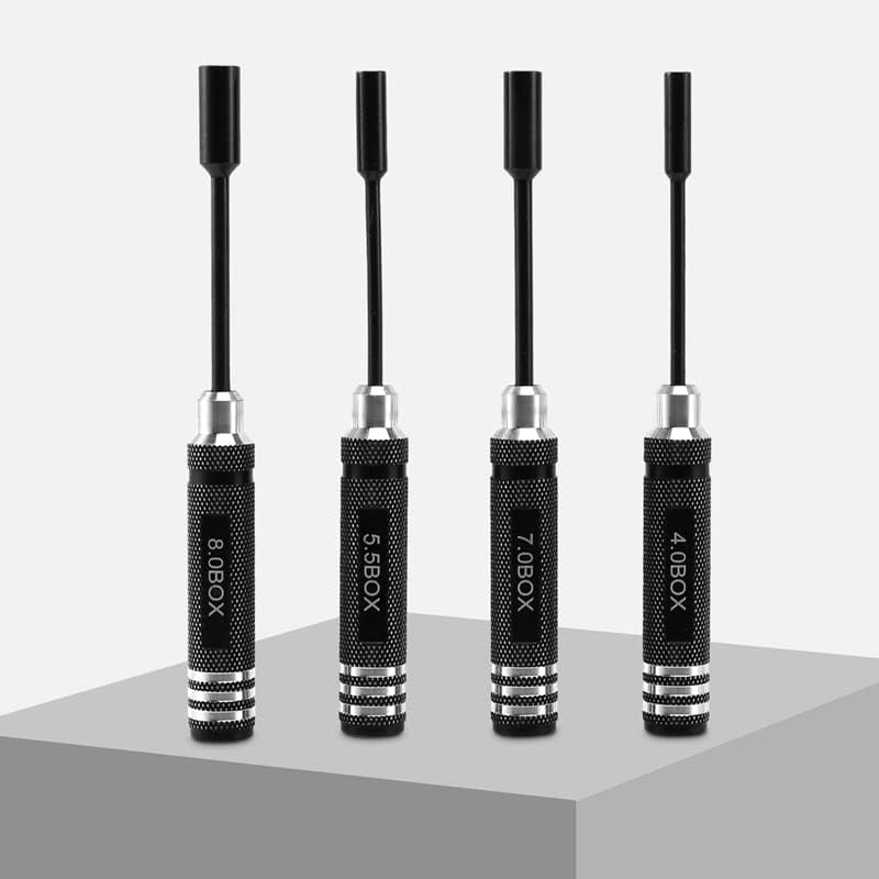 4Pcs Hex Nut Drivers Screw Driver Tools Kit Set for RC Helicopter RC Boat Rc Cars, Metal 4.0/5.5/7.0/8.0Mm Screwdrivers - (Color: Black)
