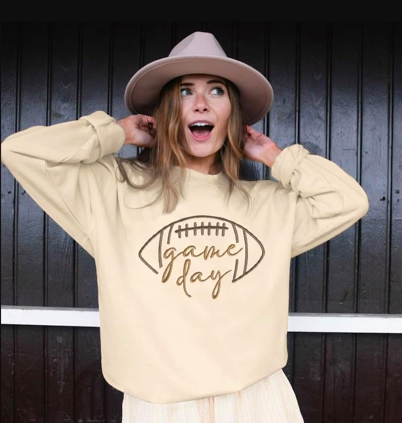 Game Day Sweatshirt for Women Oversized Football Sweatshirts Football Mom Crewneck Long Sleeve Pullover Tops - Image 4