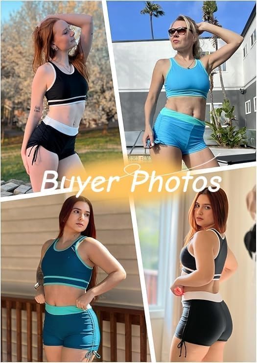 Holipick Women's Sporty Bikini Sets Two Piece Color Block Swimsuit Bathing Suits with High Waisted Boy Shorts Bottom - Image 5
