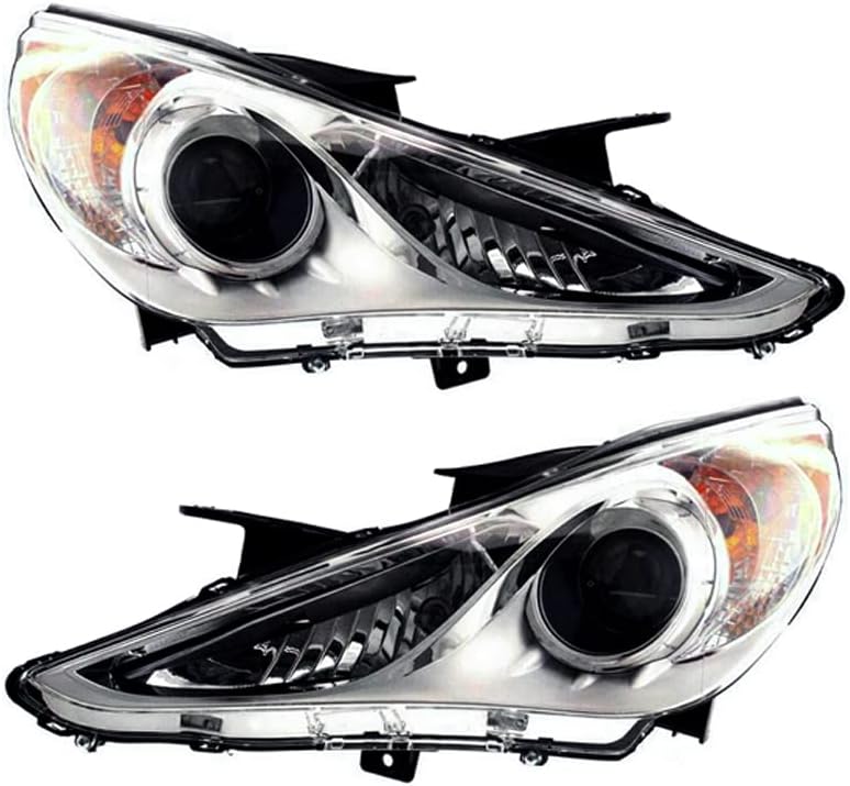 New Pair Of Halogen Headlights Compatible With Hyundai Sonata Sedan 4 Door GLS 2011 2012 2013 2014 By Part Numbers 921023Q000 921013Q000 HY2503159