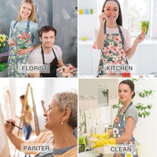Image of BOUMUSOE 3 Pack Floral Aprons with Pocket, Blooming Womens Aprons