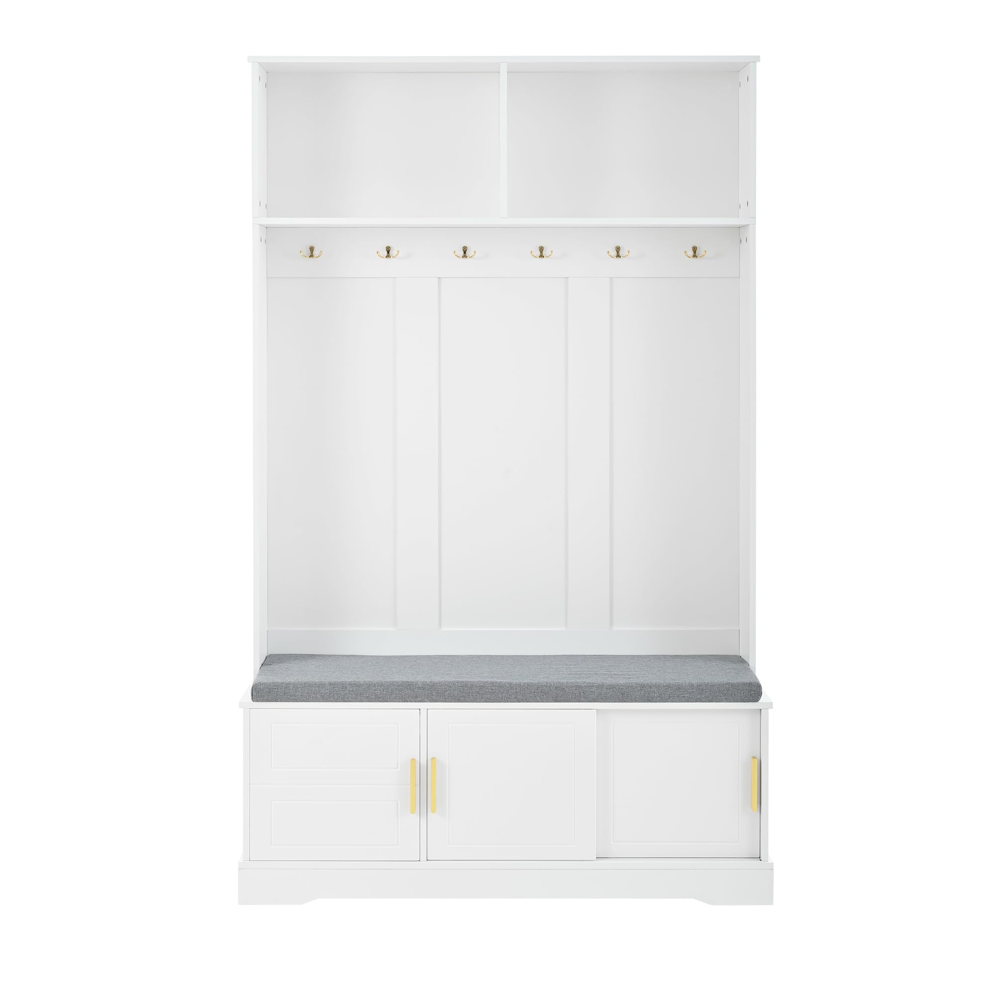 Appendiabiti con panca per scarpe, guardaroba, 6 ganci tripli, indipendente, salvaspazio, per ingresso, corridoio, 120 x 40 x 191 cm (bianco)