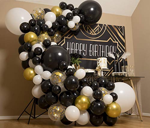 4 Sizes  Black White Gold Balloon Garland Kit & Arch for New Years, Graduation or Birthday  Small and Large Black and White Balloons with Gold Confetti  Party Decorations for Gatsby Roaring 20s