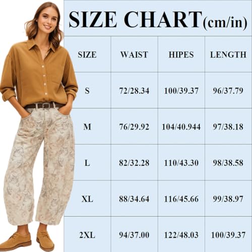 Floral Barrel Jeans Women, Casual Daisy Flower Wide Leg Baggy Y2k Mid Rise Denim Ankle Pants Streetwear2