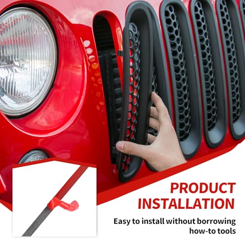 Image of Front Grille Mesh Inserts fit for Jeep Wrangler JK & JKU 2007-2017 Black Grill Mesh Front Grille Guard Clip-on Trim Covers Exterior Accessories