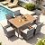 Devoko Dining 7 PCS Furniture, Patio Conversation Set with Acacia Wood Table Top, Outdoor, Beige Cushion and Grey Rattan