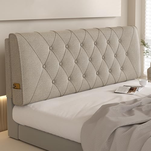 Tête de lit murale complète avec coussin de soutien - Grandes têtes de lit capitonnées en losanges pour chevet, traversin, lit superposé, dossier - Sangles grises -...