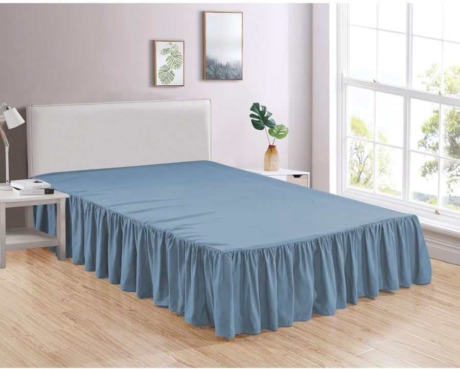 Legacy Decor Falda de cama con volantes 100% microfibra cepillada con caída de 14 pulgadas, tamaño California King, color azul Allure