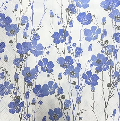 Keep Unique 20-ct 13x13 Flowers Paper Flax Flowers Luncheon Decoupage Napkins, 3-Ply Servilletas Printed Flowers Cocktail Napkin for Art, Dinner and Party, Disposable Napkins Decor