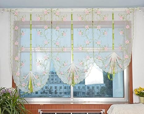 Amazon Ustide田園ボタンバルーカーテンカントリー刺繍カフェカーテン遮光キッチン出窓小窓用2枚入り幅80cm 丈175cm カフェカーテン オンライン通販