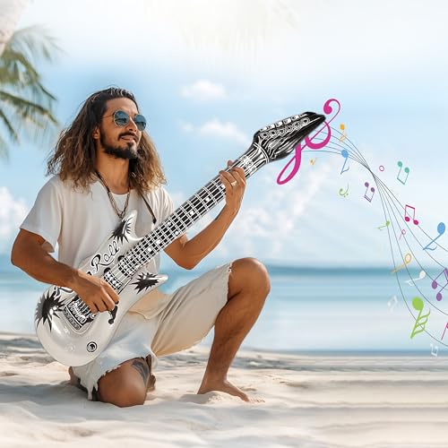 Silver Inflatable Guitar | Inflatable Guitar Prop | Blow Up Guitars | Music Party Decorations | Blow Up Instrument | 37 Inches | Silver
