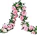 Produktbild Künstlich Rosen Blumengirlande Kunstblumen Seidenblumen Blumen Rose Girlande Hängend Rebe für Zuhause Wand Hochzeit Bogen Anordnung Dekoration (2 Stücke, 9 Blumen - Dunkel Rosa)