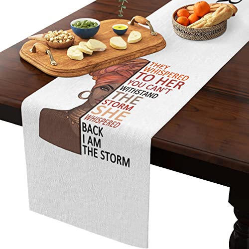 Table Runner Linen Cotton Dresser Scarves Ethnic African Black Girl Rectangle Burlap Table Runner For Farmhouse Kitchen Dining Wedding Event Party Decor Exotic Afro Woman Energy Quote 13X120In #TOP1