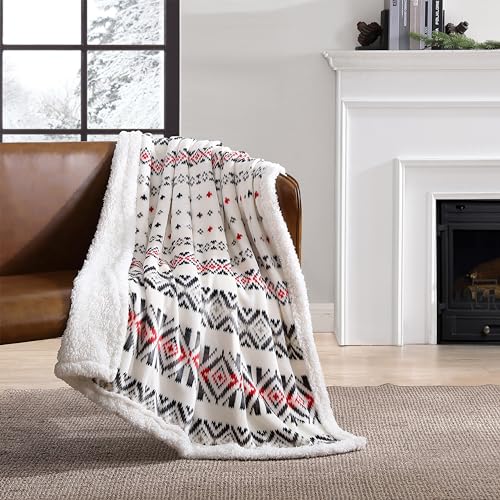 Image of Eddie Bauer - Throw Blanket, Brushed Fleece & Plush Sherpa Soft Bedding, Blanket for Couch & Bed (Mountain Village Red, 50 inch x 60 inch)