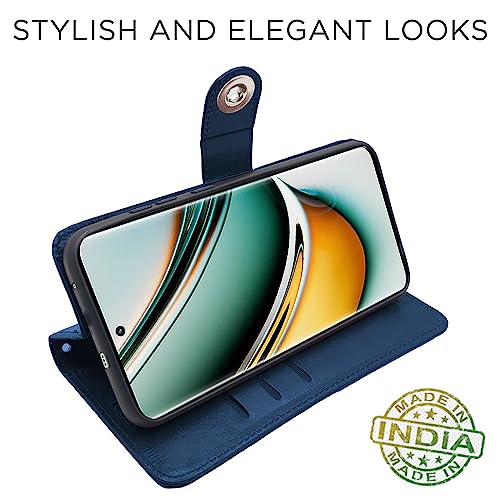 Image of Pikkme Realme 11 Pro / 11 Pro Plus 5G / Narzo 60 Pro 5G Flip Cover Leather Finish | Inside TPU with Card Pockets | Wallet Stand and Shock Proof | Complete Protection Button Flip Case (Blue)