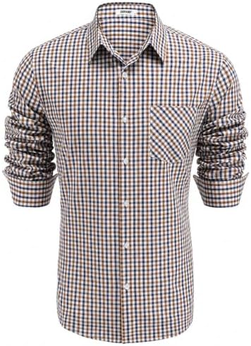 COOFANDY Trachtenhemd Herren Oktoberfest Hemd Slim Fit Karohemd | 100% Baumwolle, Dreifarbiges Karomuster, Langarm, Westernhemd, Freizeithemd