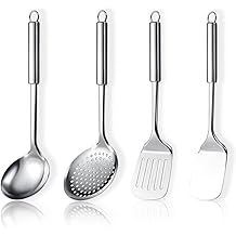 不锈钢炊具套装 4 件套,厨房工具套装包括金属抹刀套装、厨房撇渣器、汤包、厨房小工具新家必备