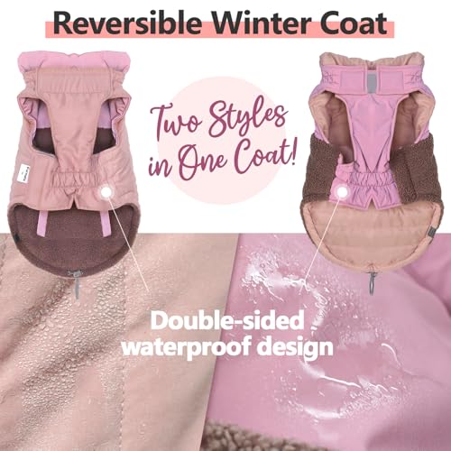 Dog-Coat-Reversible-Dual-Waterproof-Dog-Jacket-Reflective-Dog-Winter-CoatWarm-Dog-Cold-Weather-Coats-Snow-Jacket-VestDog-Clothes-with-Adjustable-Strap-for-Small-Medium-Large-Dogs-PinkL Dog Coat Reversible Dual Waterproof Dog Jacket Reflective Dog Winter CoatWarm Dog Cold Weather Coats Snow Jacket VestDog Clothes with Adjustable Strap for Small Medium Large Dogs PinkL