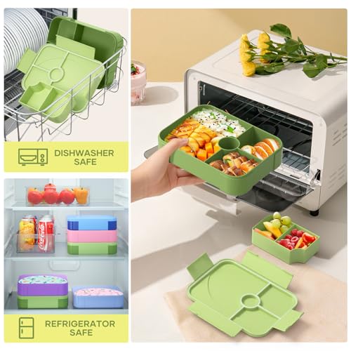 Hometall HT003-GREEN Kids Bento Box Lunch Box - Leakproof Bento Boxes 6 Compartments Portions Lunchbox thumb #5