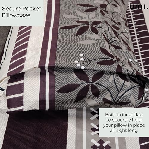 Image of Amazon Brand - Umi Cotton Elastic Fitted Bedsheet, King Size 78x72 Inches, Elastic Fit Bed Sheet, 10 Inch Deep Pocket, Soft Breathable Bedding, Durable Easy Care, with Pillow Cover-Mocha Leaves