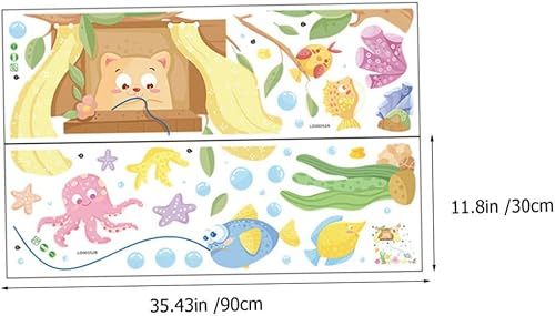 Miniatura 2 de Pegatina de pared de pesca de gatito para dormitorio de niños, calcomanías de pared para aula, decoración de pared bajo el mar, calcomanías de pared