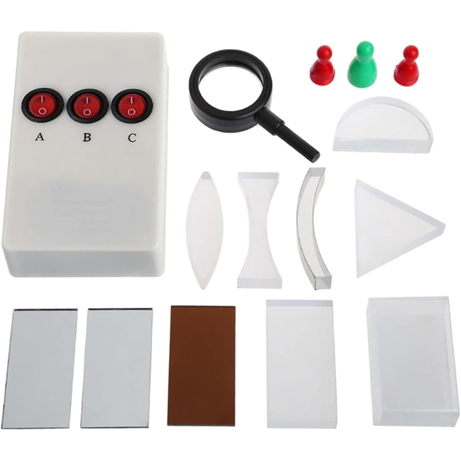 ZXYHLLGK Full Physical Optics Experiment Kit Light Path Demonstration Box with Triangular Prism Convex Concave Lens Mirror, Refraction Reflection Physics Lab Teaching Set