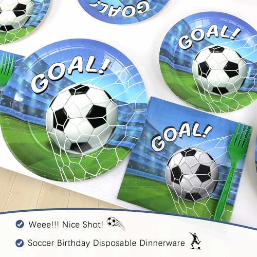 Heboland Soccer Party Decorations Dinnerware Set For 25 Guests, 100 Pieces Soccer Party Paper Plates Napkins Forks For Men Boys Birthday Decoration thumb #3