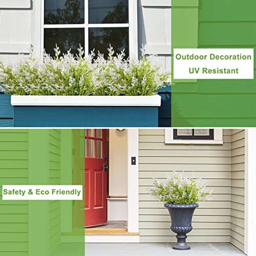 Yoratee Artificial Outdoor Plants 12 Pcs Fake Cedar Stems Faux Greenery Shrubs Plants Plastic Uv Resistant Colorfast Indoor Outdoor Home Decor For Christmas Windowbox Garden Porch Path (White) #TOP4