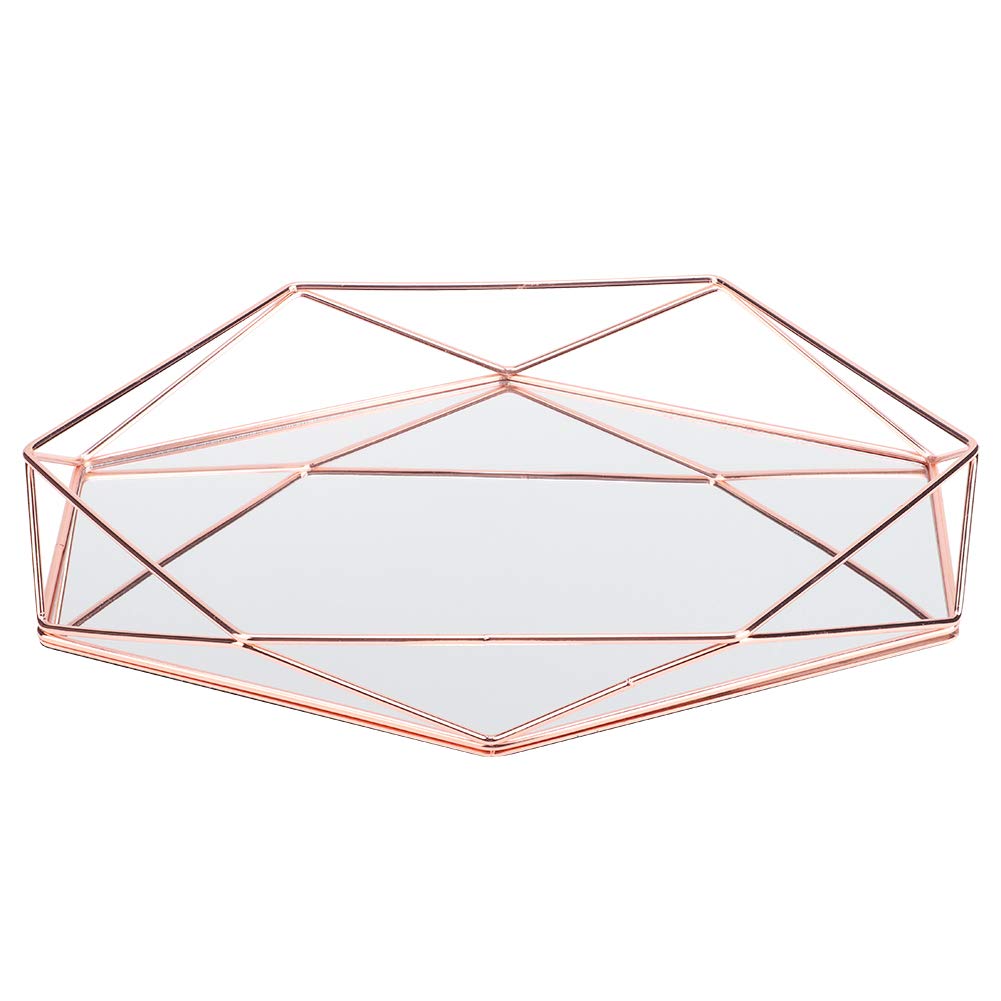 Vassoio Decorativo in Metallo, Vassoio per Gioielli, vanità, Cosmetici, Profumi, Organizzatore, Controsoffitto Decorativo per Cassettiera, Bagno (Oro rosa)
