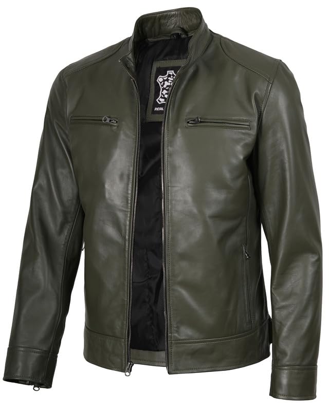 Image of Decrum Mens Leather Jacket - Cafe Racer Style Real Lambskin Leather Jacket Men