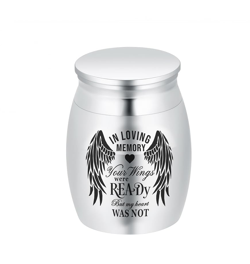 Small Urns for Ashes Keepsake Cremation Urn with Wings Charm Minis Personal Funeral Urn for Pet or Human Ashes Memorial Ash Keepsake (Silver Momory 40 * 30mm) — image 1