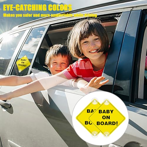TRKETK 3 Stück Baby on Board Schild für Auto mit Saugnäpfen, 12,7 x 12,7 cm, Sicherheit, wasserdicht, Baby an Bord, Autozubehör, Schild, wiederverwendbar, Kinder an Bord, Autoaufkleber, Warnung