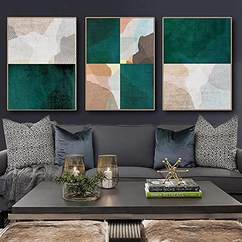 Peinture toile vert émeraude abstrait géométrique pour créer un salon design