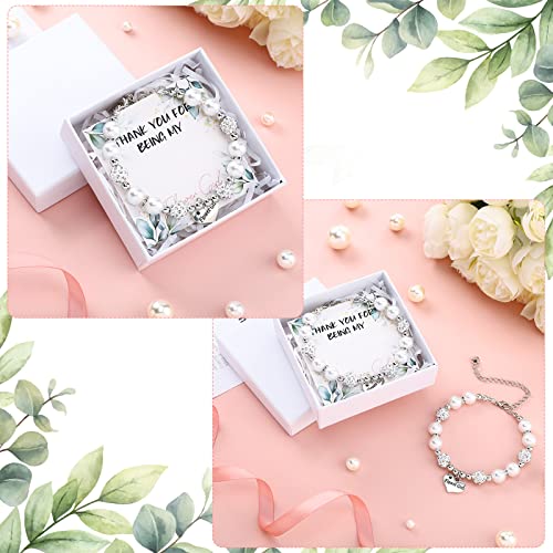 Yinkin 2 Sets Flower Girl Bracelet Wedding Set 2 Proposal Wristbands 2 Cards 2 Box with Raffia Heart Charm Wristbands Gift Thank You for Being My Flower Girl3