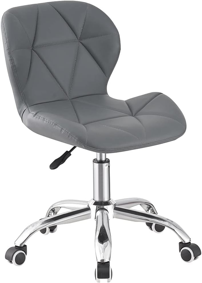 BSTSEL Office Desk Chair Swivel Adjustable Height Computer with Chrome Base and 360° Castors,Thickening Upholstered PU Seat Leather Computer Chair for Ergonomic Home Office Study Room (Gray)