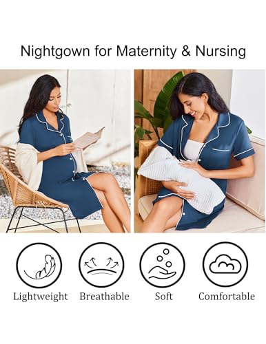Image of Ekouaer Nightgowns for Women 2 Pack Button Down Sleepwear Short Sleeve Sleepshirts Soft Nightshirts Boyfriend Pajama Dress
