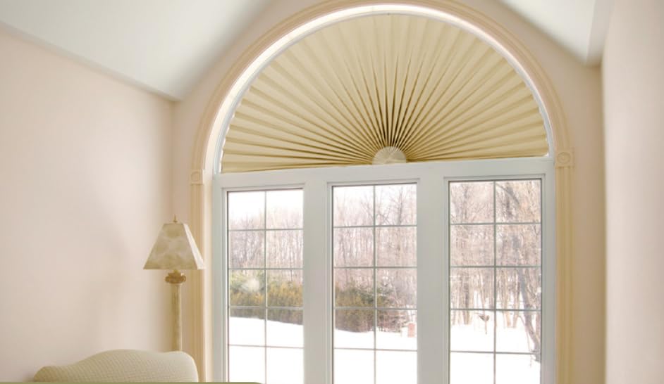 Arch Window Blackout Shades Pleated Window Shades Half Circle Cellular Window Shades Blinds with No Tools, Half-Round Shade Easy to Cut and Install (2, Beige, 18inx36in (45cmx90cm))