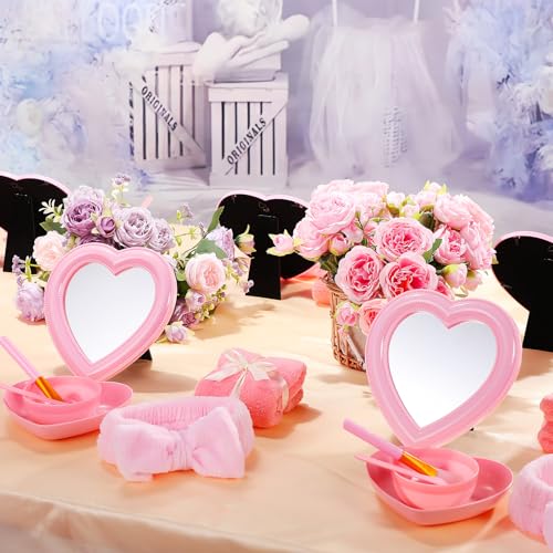 Espejo de maquillaje en forma de corazón rosa, pack 8 piezas miniatura 4