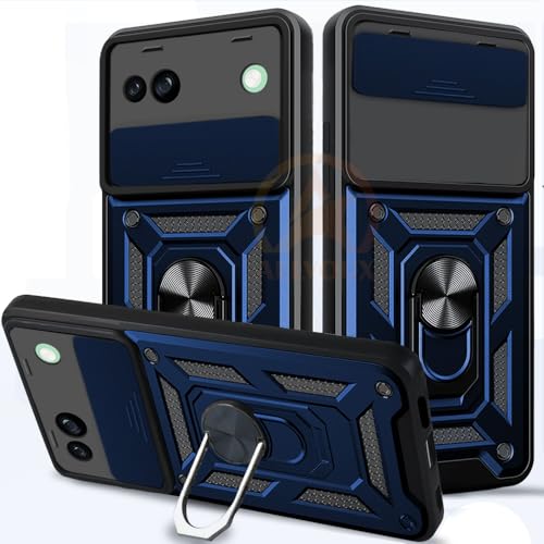 Image of Armor Bumper Back Cover Case for Google Pixel 8A Rotating Camera Cover, Ring Holder & Kickstand | Heavy Duty & 360 Degree Protection Google Pixel 8A Back Cover (Blue)