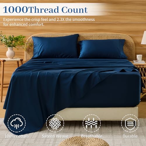 Image of Bedlifes 1000TC Egyptian Cotton King Sheets, 4Pcs 18-24 inch Extra Deep Pocket | Cooling & Breathable, Ultra Soft, Hotel Comfort, Sateen Weave, OEKO-TEX Certified, Easy-Care Machine Washable