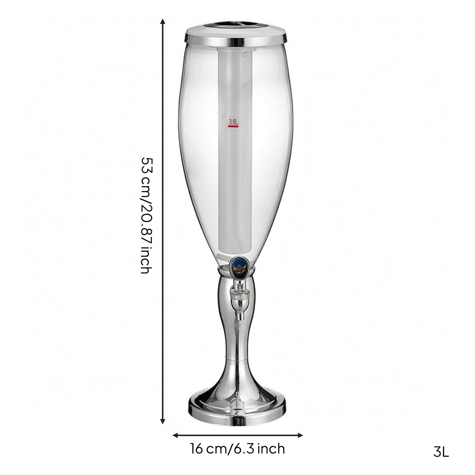 Distributeur de Bière de Comptoir Distributeur à Boisson Fontaine à Boisson Tireuse à Bière avec Robinet à Débit Régulier et Colonne de Glace Cuve 3 L, Array, Argent, Tête Simple