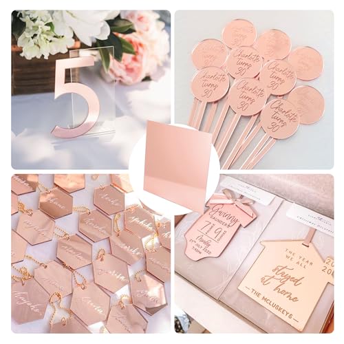 5pack Mirror Acrylic Sheets, 12" x 12" Opaque Glossy Mirror Plastic Sheet with 1/8 Inch(3mm) Thickness, Rigid Tinted Mirror Acrylic for Cutting, Sawing, Laser Cutting (5, Rose Gold, 12X12) - Image 6