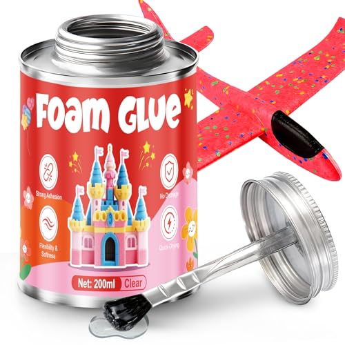 6OZ Foam Glue, Styrofoam Glue, Foam Adhesive, Quick Tack, Strong Adhesion and Long Lasting, Safe Formula Without Damaging, Perfectly Bonds All Types Foam, Plastic, Balsa Wood, and More, Clear